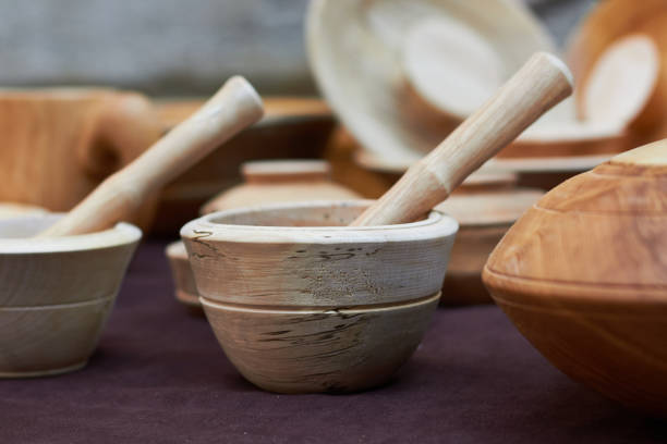 istock Mortar for crushing kitchen ingredients made of wood 1458800285