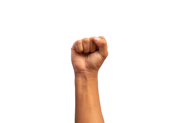 istock clenched fist up on white background 1458800501