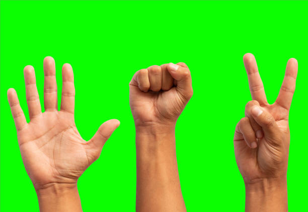 set of hands of people beckoning on green background