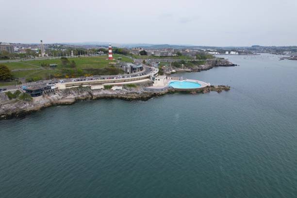 istock Lighthouse Plymouth Devon England Drone, Aerial, view from air, birds eye view, 1458806099