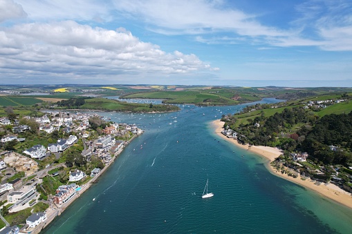 Salcombe Devon UK high angle drone aerial view summers day