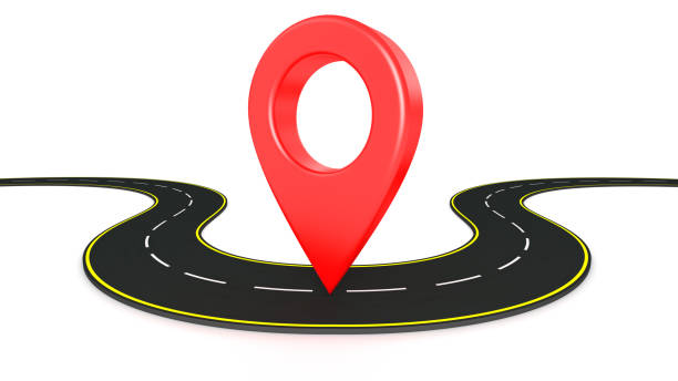 istock Red map pointer in the road isolated on white background. Map pin icon. GPS place marker. Location symbol. 1458808255