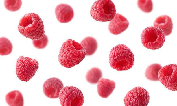 istock Collection of various falling fresh ripe raspberries 1458809313