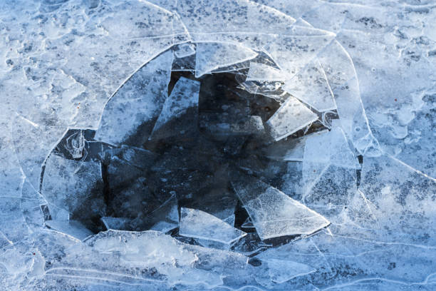 istock Hole in thin ice on a frozen lake, abstract winter background 1458810429