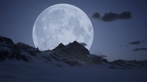 snow moutain in winter night sky