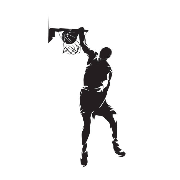 Basketball player, slam dunk, isolated vector silhouette, ink drawing Basketball player, slam dunk, isolated vector silhouette, ink drawing slam dunk stock illustrations