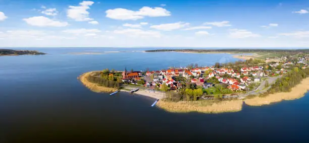 Vacations in Poland - aerial view of Nowe Warpno, a small tourist town on the Szczecin Lagoon near the border with Germany