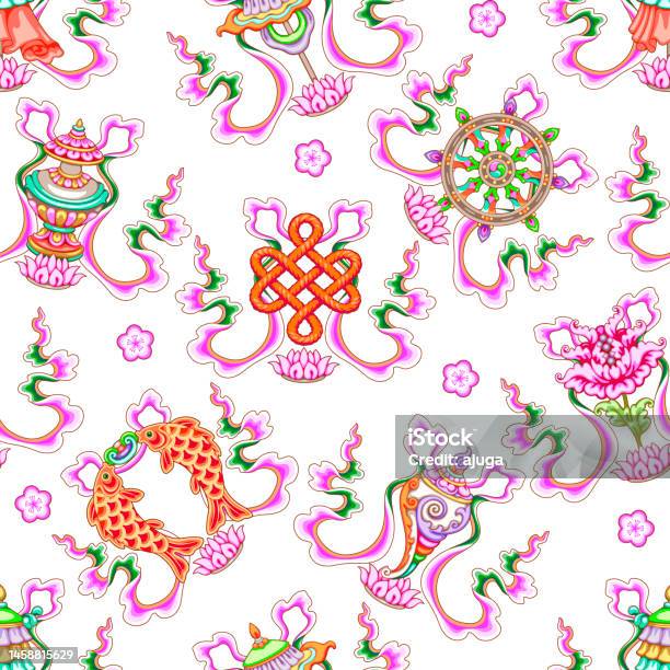 Buddhist Pattern Insects Buddhism Eight Symbols Seamless Pattern Stock Illustration - Download ...