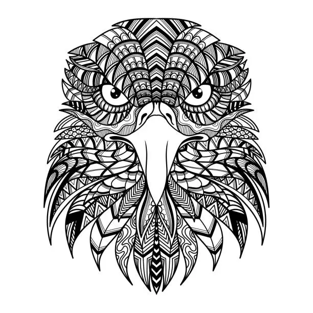 Vector illustration of Eagle head front mandala  coloring page illustration