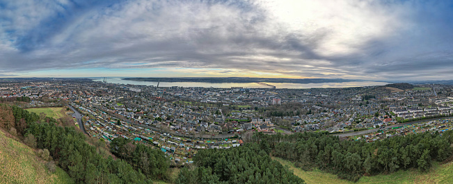 UK, city of Dundee in Scotland, panoramic view from above