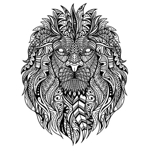 Vector illustration of Lion head mandala  coloring page illustration