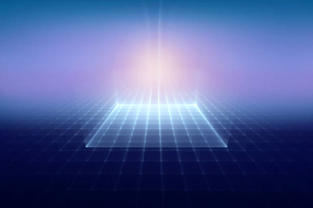 istock Abstract futuristic composition in blue purple tones on a black background 1458820116