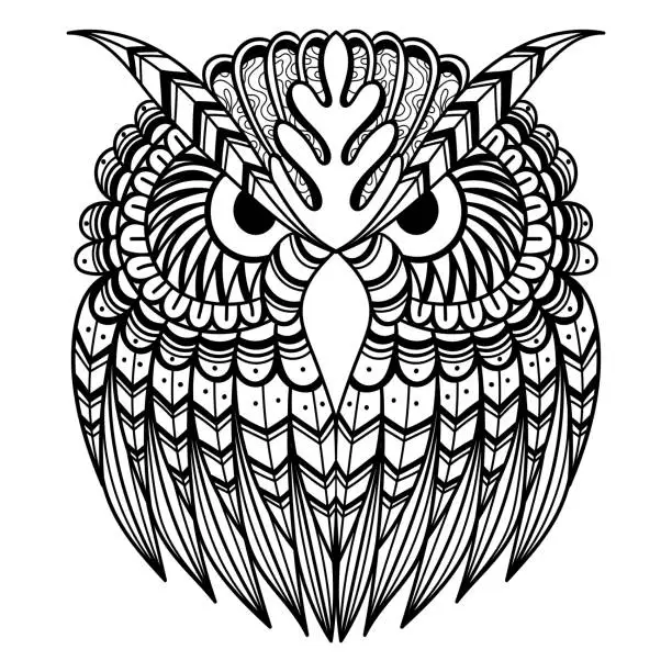 Vector illustration of Owl Western Screech mandala  coloring page illustration