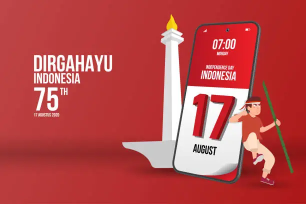 Vector illustration of 17 August. Indonesia Happy Independence Day greeting card with hands clenched