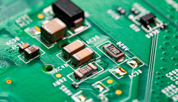 macro close-up da fiação impressa na placa do circuito do pc - circuit board connection block computer mother board - fotografias e filmes do acervo