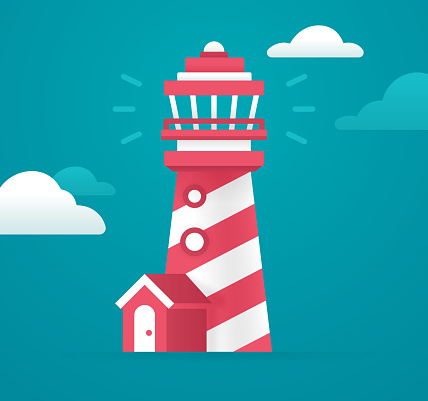Small red and white lighthouse modern vector design.