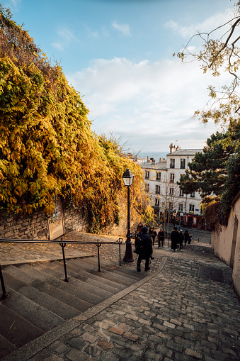 stairs lead down from the Montmartre Hill  Paris, France