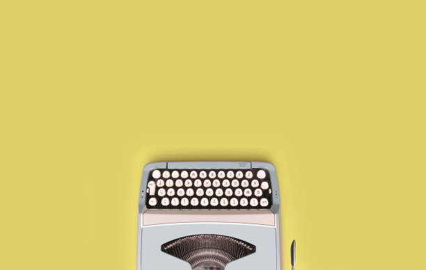 istock Overhead top view of a vintage aqua blue typewriter 1458824822