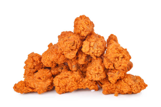 istock Fried spicy chicken isolated on white 1458827346