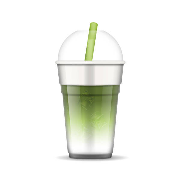 illustrazioni stock, clip art, cartoni animati e icone di tendenza di realistico dettagliato 3d giapponese matcha latte in tazza di plastica da asporto con tappo. vettoriale - green tea illustrations