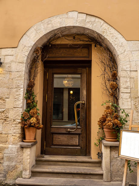 istock Brown wooden door 1458830286