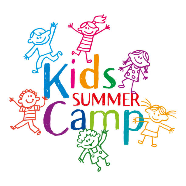 ilustrações, clipart, desenhos animados e ícones de crianças acampamento de verão símbolo educação design elementos modelo - summer camp sign child summer