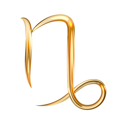 Capricornus  3D Gold zodiac Symbol isolated on white