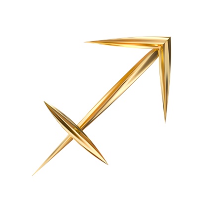 Sagittarius 3D Gold zodiac Symbol isolated on white
