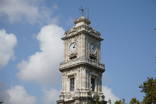 Dolmabahce Clock Tower in Istanbul City, Turkiye