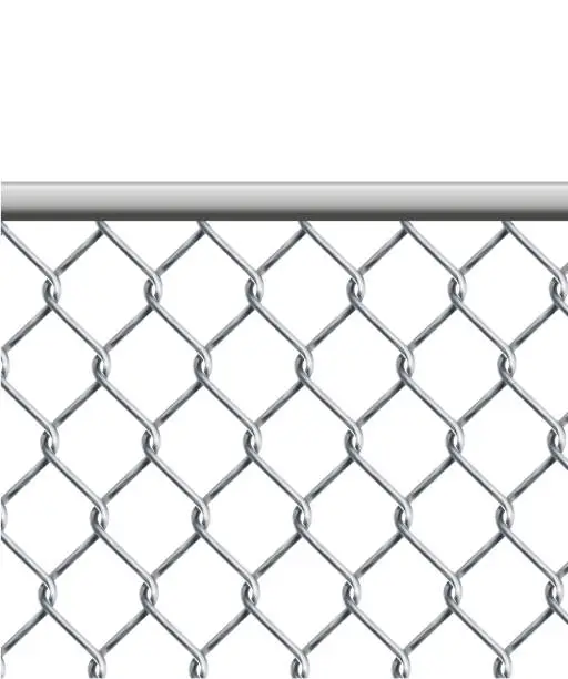 Vector illustration of chain link fence wire mesh steel metal isolated on transparent background. Art design gate made. Prison barrier, secured property.