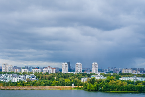 Skyline of Moscow with an autumn park.