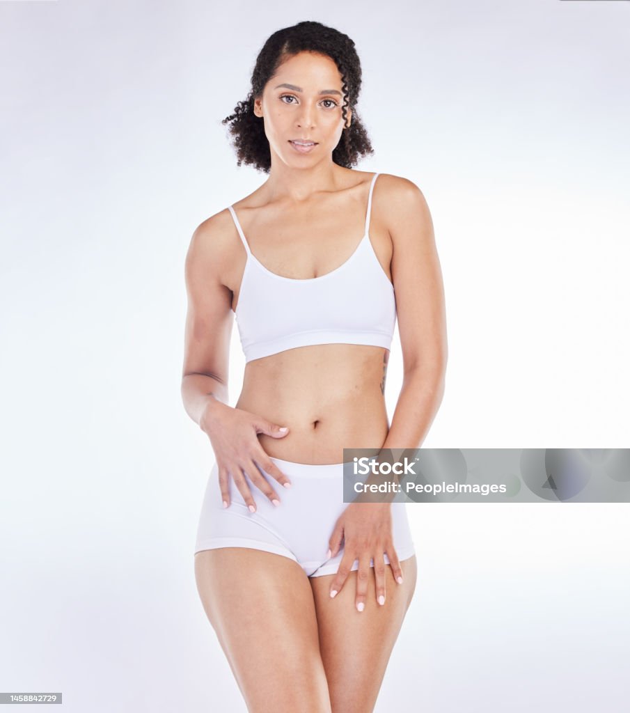 Woman Body Beauty, Model Girl Fitness Exercise In White Underwear