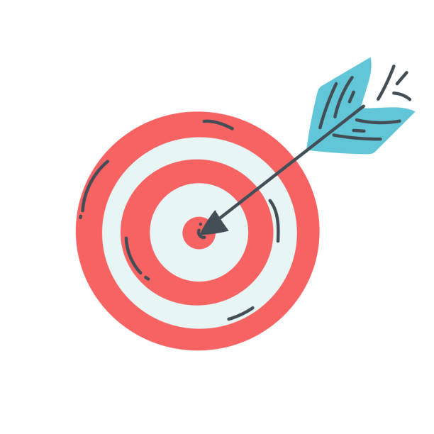 illustrations, cliparts, dessins animés et icônes de cible en forme de cible ou de flèche sur l’icône vectorielle d’illustration de ligne cible pour les applications et les sites web - marketing target bulls eye arrow