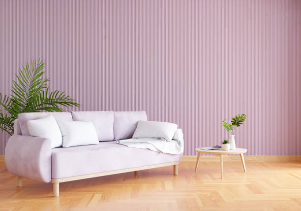 istock Sofa in purple living room with free space for mock up,3D rendering 1458843837