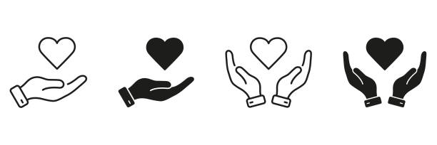 Emotional Support, Charity, and Friendship Symbol. Love, Health, Charity, Care, Peace, Help Concept Pictogram. Human Hands and Heart Shape Silhouette and Line Icon Set. Isolated Vector Illustration Emotional Support, Charity, and Friendship Symbol. Love, Health, Charity, Care, Peace, Help Concept Pictogram. Human Hands and Heart Shape Silhouette and Line Icon Set. Isolated Vector Illustration. body-care stock illustrations