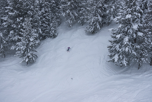 Skier making a turn on a powder day