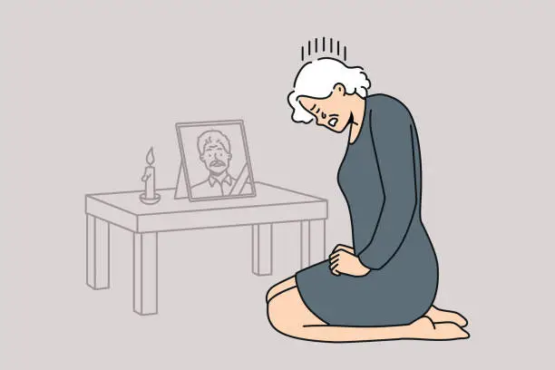 Vector illustration of Unhappy woman cry after deceased husband