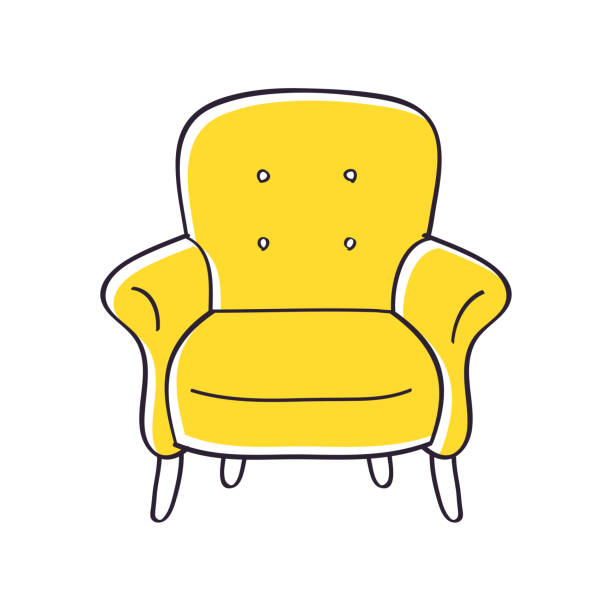 ilustraciones, imágenes clip art, dibujos animados e iconos de stock de sillón amarillo - hotel reception symbol chair domestic room