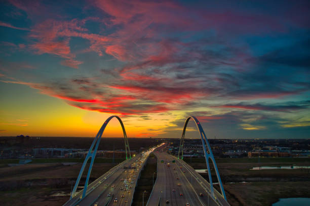 istock Urban Downtown Dallas drone view at Sunset 1458850228