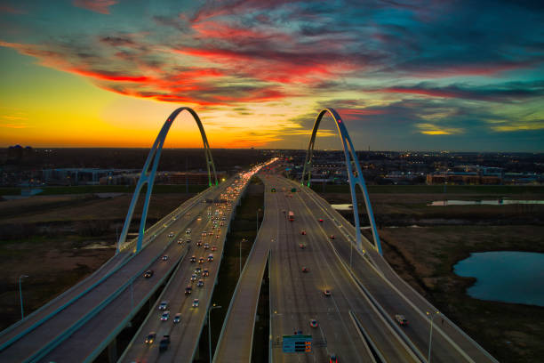 istock Urban Downtown Dallas drone view at Sunset 1458850229
