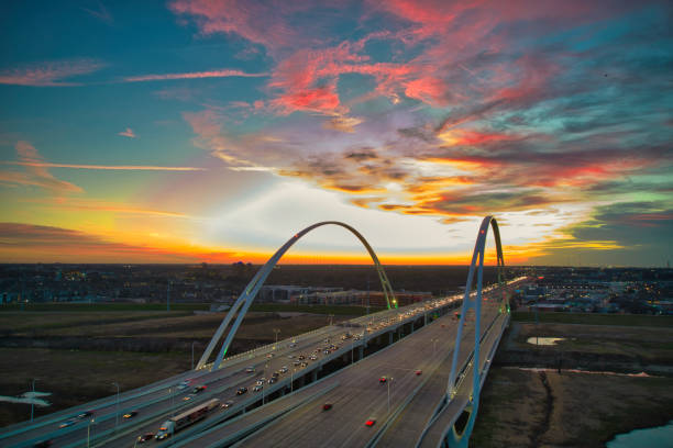 istock Urban Downtown Dallas drone view at Sunset 1458850236