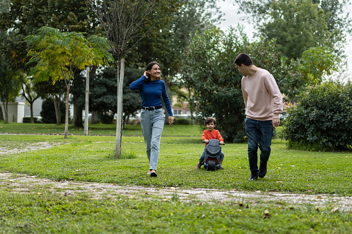 Family in the public park in Setúbal, Portugal