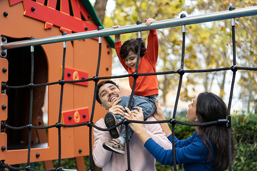 Family, Playing, Climb, Rope, Park