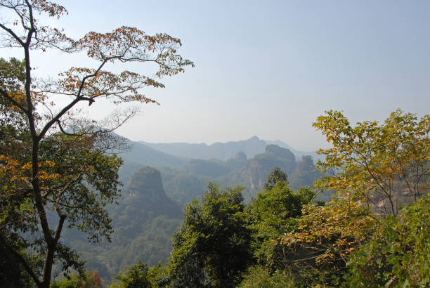 istock View on the path to DaWang Peak, Wuyishan mountains, China with forest 1458852498