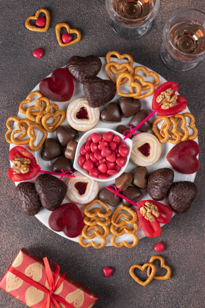 istock Plate of assorted heart sweets for Valentine's Day, top view 1458856691