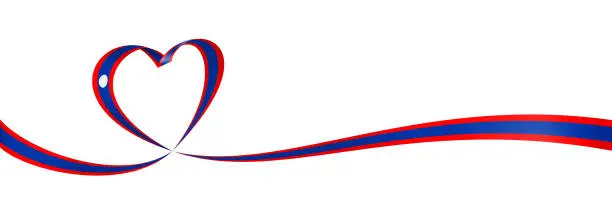 Vector illustration of Laos - Long Ribbon Heart Flag Banner. Laotian Heart Shaped Flag. Stock Vector Illustration