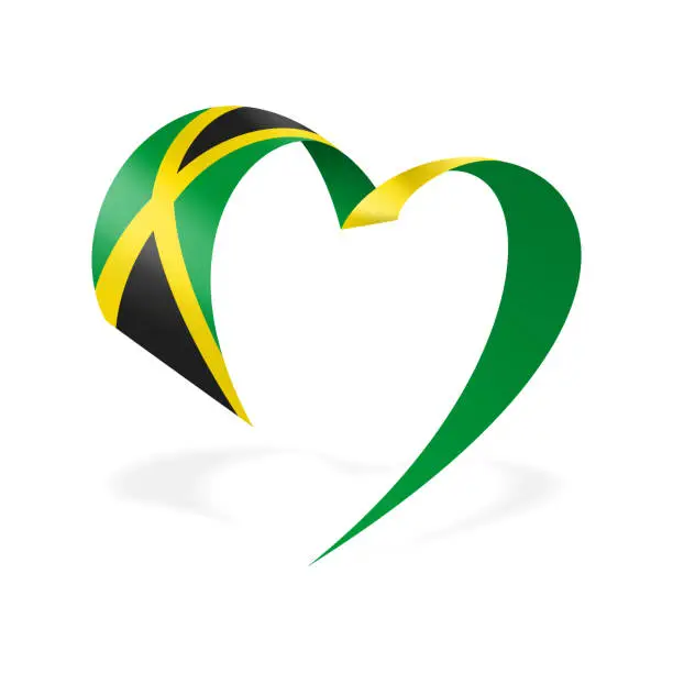 Vector illustration of Jamaica - Ribbon Heart Flag. Jamaican Heart Shaped Flag. Stock Vector Illustration