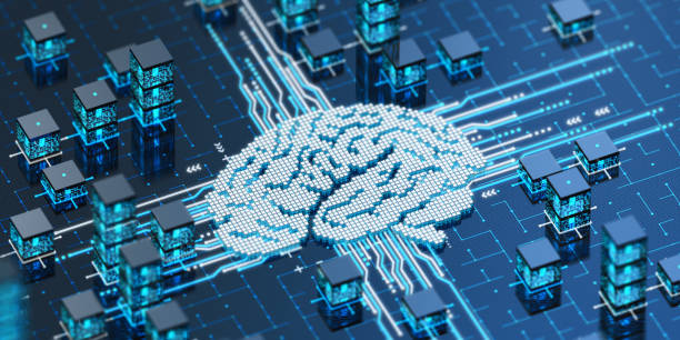 sztuczna inteligencja cyfrowego mózgu. koncepcja wirtualnego procesora. - data center network server lock zdjęcia i obrazy z banku zdjęć