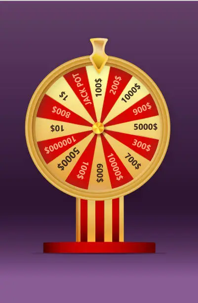 Vector illustration of Fortune wheel vector illustration for gambling background and lottery win concept. Wheel fortune for game and win jackpot.