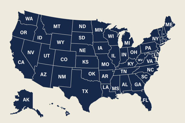 アメリカ合衆国のベクター画像マップ。各州の短い名前を持つ米国の地図。政治と選挙のコンセプト - アメリカ合衆国点のイラスト素材／クリップアート素材／マンガ素材／アイコン素材